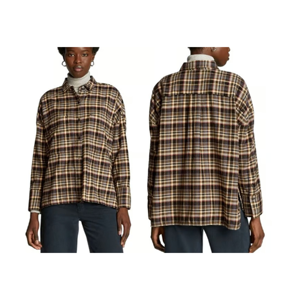 NWT Everlane Women's The Boxy Flannel Plaid Button Down Shirt Brown Multi Size S